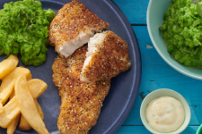 EVERYTHING CRUSTED COD FISH & CHIPS WITH MASHED PEAS